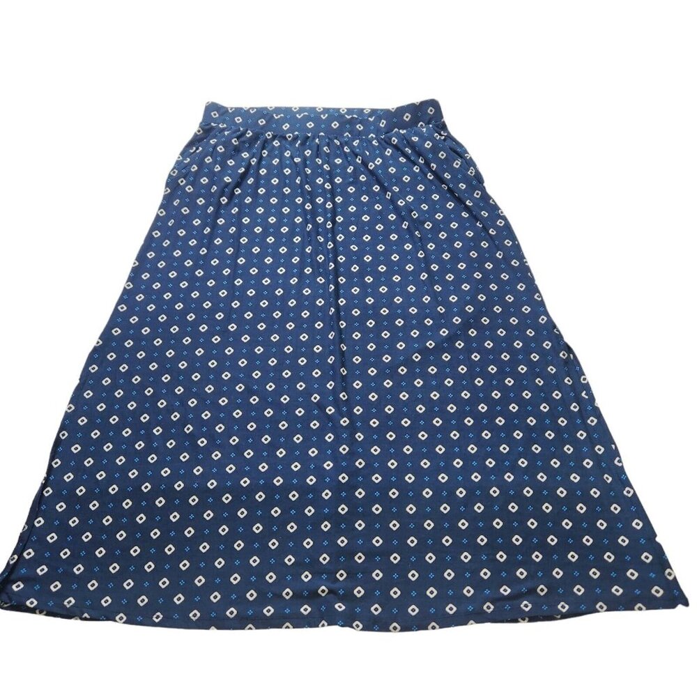 Terra Sky Long Skirt Womens 1X (16-18W) Navy Blue Geometric Pull On Pockets Slit